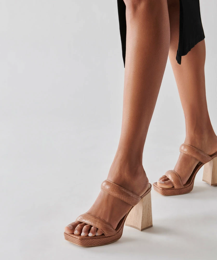 DOLCEVITA SANDALS ATLAS HEELS LUGGAGE EMBOSSED STELLA