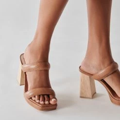 DOLCEVITA SANDALS ATLAS HEELS LUGGAGE EMBOSSED STELLA