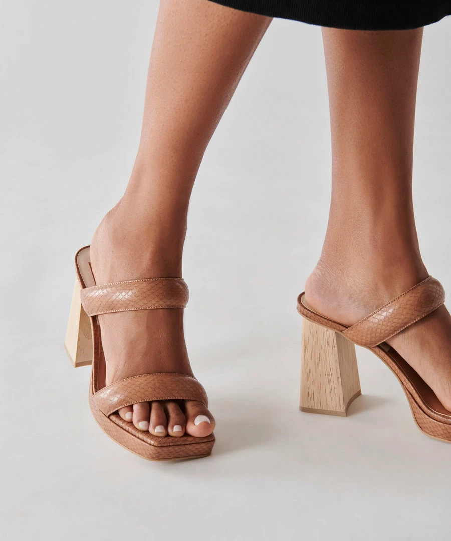 DOLCEVITA SANDALS ATLAS HEELS LUGGAGE EMBOSSED STELLA