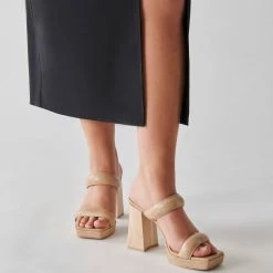 DOLCEVITA SANDALS ATLAS HEELS TAUPE EMBOSSED STELLA