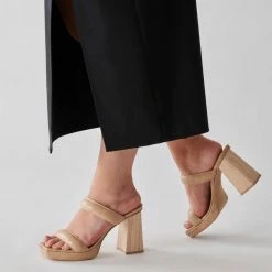 DOLCEVITA SANDALS ATLAS HEELS TAUPE EMBOSSED STELLA