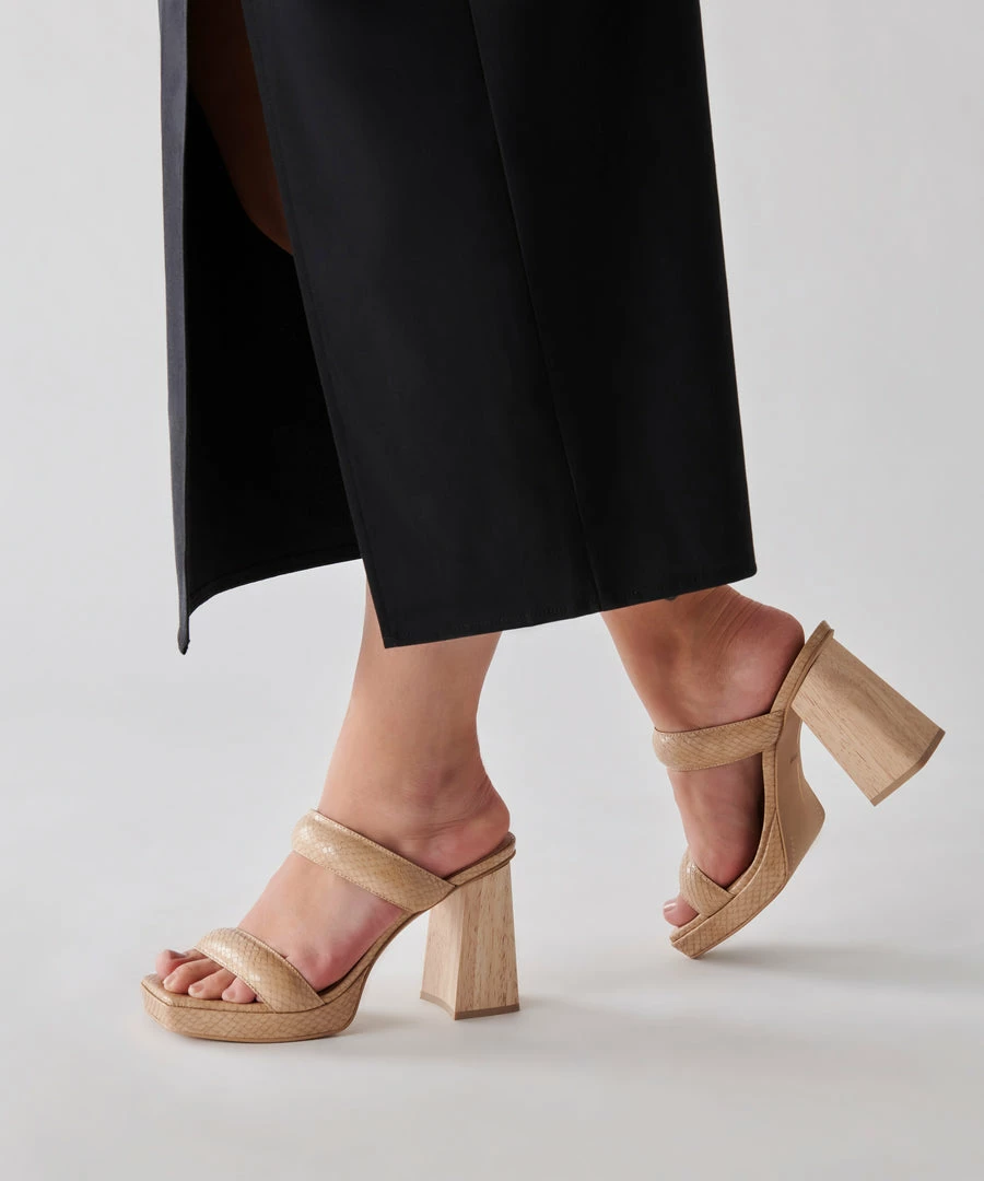 DOLCEVITA SANDALS ATLAS HEELS TAUPE EMBOSSED STELLA