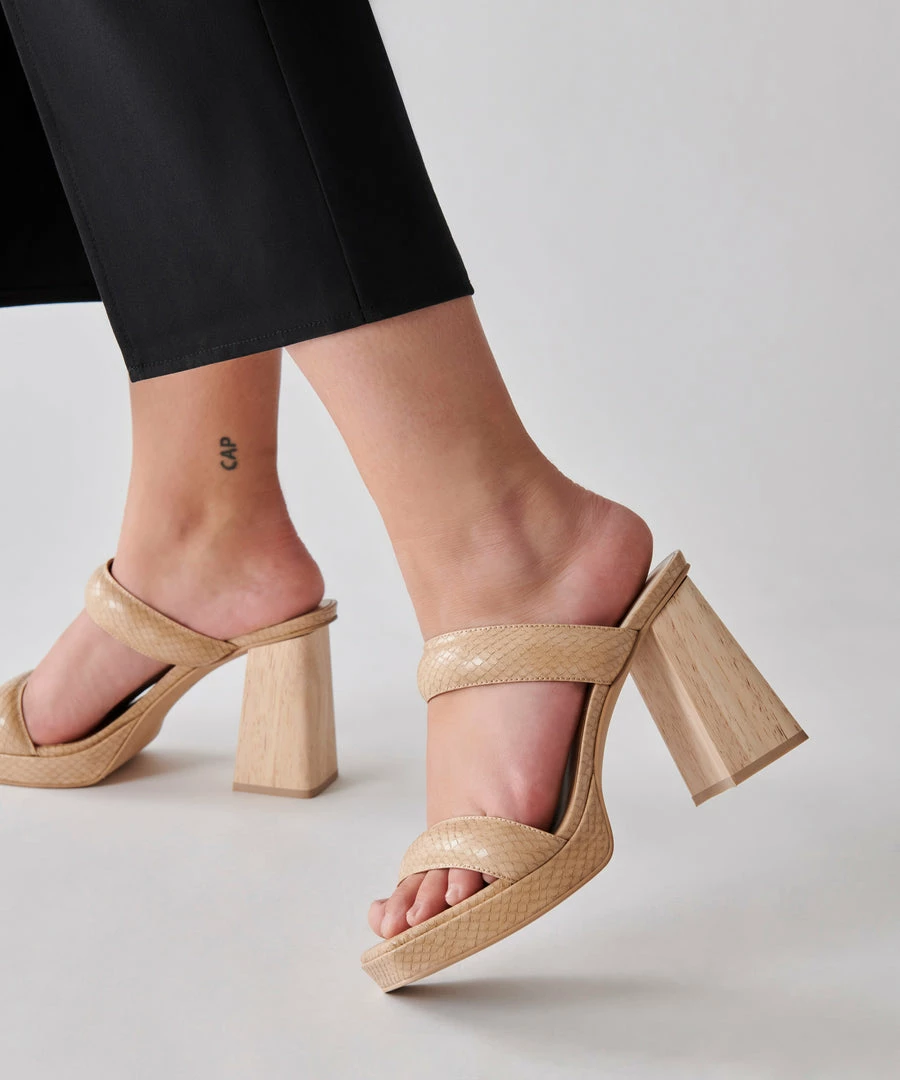 DOLCEVITA SANDALS ATLAS HEELS TAUPE EMBOSSED STELLA