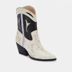 DOLCEVITA LORAL BOOTIES BLACK WHITE SNAKE PRINT LEATHER