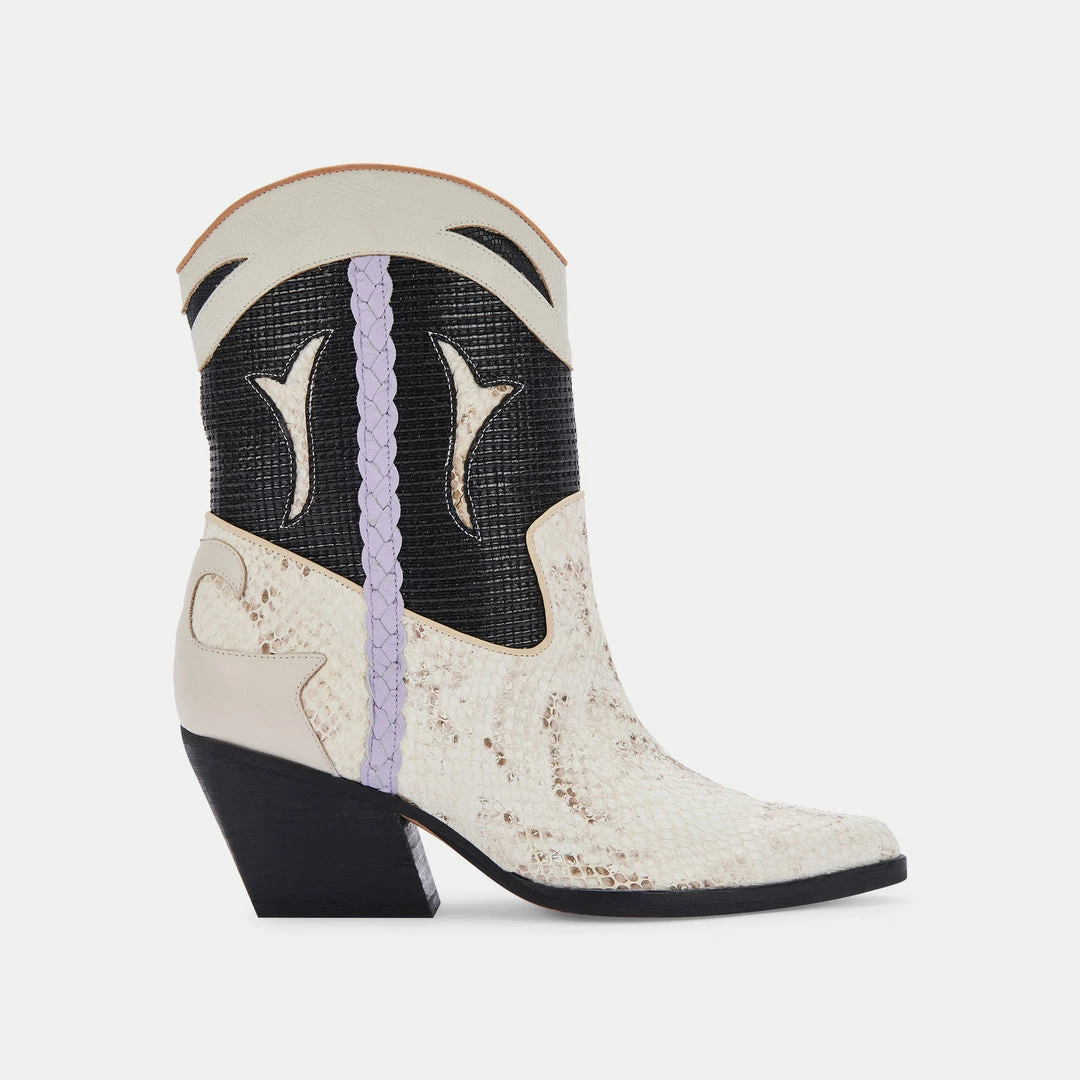 DOLCEVITA LORAL BOOTIES BLACK WHITE SNAKE PRINT LEATHER