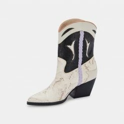 DOLCEVITA LORAL BOOTIES BLACK WHITE SNAKE PRINT LEATHER