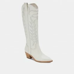 DOLCEVITA SOLEI STUD BOOTS OFF WHITE LEATHER