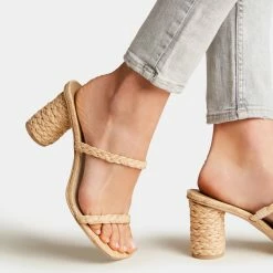 DOLCEVITA NOLES HEELS LT NATURAL RAFFIA SANDALS