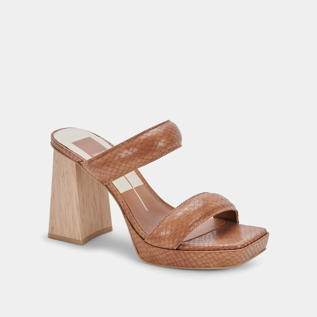 DOLCEVITA SANDALS ATLAS HEELS LUGGAGE EMBOSSED STELLA