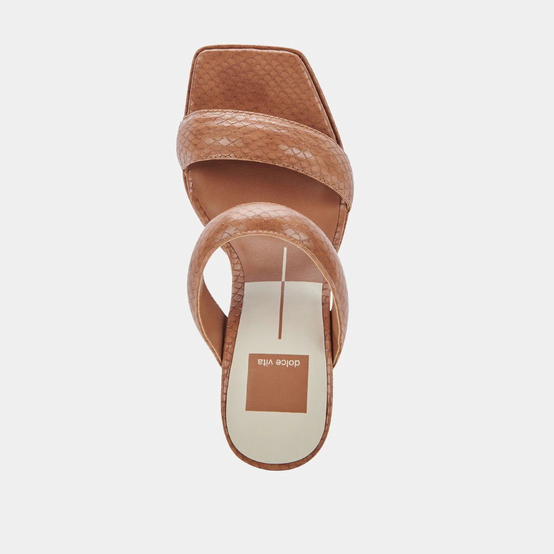 DOLCEVITA SANDALS ATLAS HEELS LUGGAGE EMBOSSED STELLA