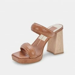 DOLCEVITA SANDALS ATLAS HEELS LUGGAGE EMBOSSED STELLA