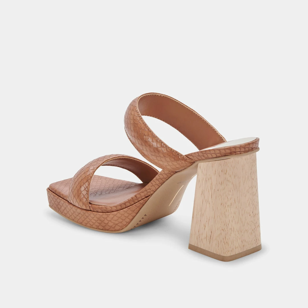 DOLCEVITA SANDALS ATLAS HEELS LUGGAGE EMBOSSED STELLA