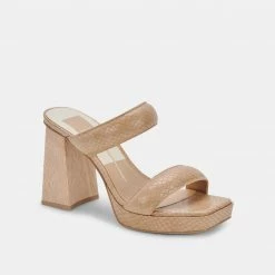 DOLCEVITA SANDALS ATLAS HEELS TAUPE EMBOSSED STELLA