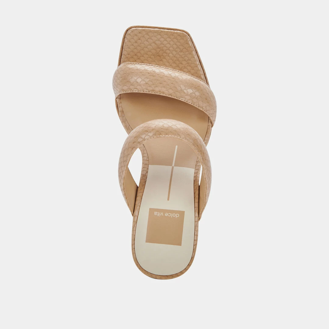 DOLCEVITA SANDALS ATLAS HEELS TAUPE EMBOSSED STELLA