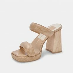DOLCEVITA SANDALS ATLAS HEELS TAUPE EMBOSSED STELLA