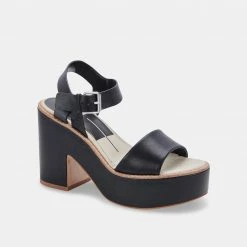 DOLCEVITA ELLY HEELS BLACK LEATHER SANDALS