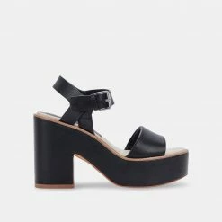 DOLCEVITA ELLY HEELS BLACK LEATHER SANDALS