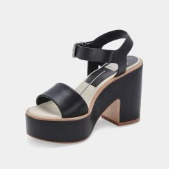 DOLCEVITA ELLY HEELS BLACK LEATHER SANDALS