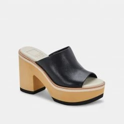 DOLCEVITA EMERY HEELS BLACK LEATHER SANDALS