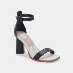 DOLCEVITA SANDALS FIONNA HEELS BLACK EMBOSSED LEATHER
