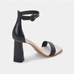 DOLCEVITA SANDALS FIONNA HEELS BLACK EMBOSSED LEATHER