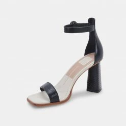 DOLCEVITA SANDALS FIONNA HEELS BLACK EMBOSSED LEATHER