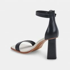 DOLCEVITA SANDALS FIONNA HEELS BLACK EMBOSSED LEATHER