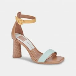 DOLCEVITA SANDALS FIONNA HEELS MINT MULTI EMBOSSED LEATHER