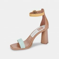 DOLCEVITA SANDALS FIONNA HEELS MINT MULTI EMBOSSED LEATHER