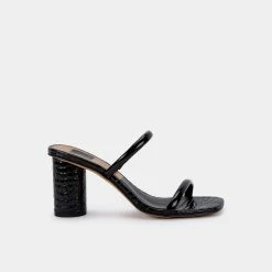 DOLCEVITA NOLES WIDE HEELS MIDNIGHT PATENT CROCO LEATHER