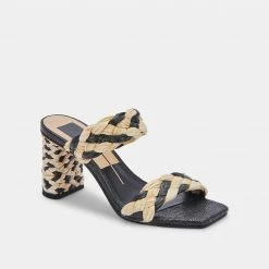 DOLCEVITA PAILY RAFFIA HEELS BLACK NATURAL RAFFIA