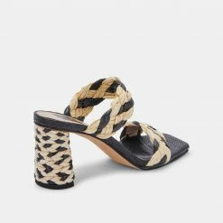 DOLCEVITA PAILY RAFFIA HEELS BLACK NATURAL RAFFIA