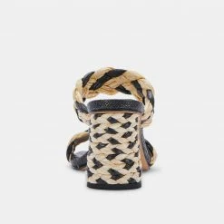 DOLCEVITA PAILY RAFFIA HEELS BLACK NATURAL RAFFIA