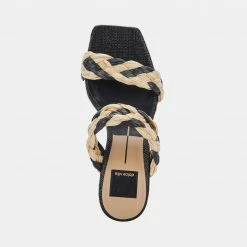 DOLCEVITA PAILY RAFFIA HEELS BLACK NATURAL RAFFIA