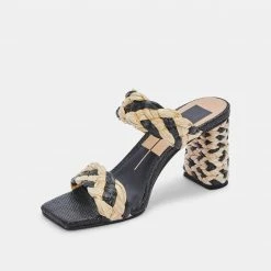 DOLCEVITA PAILY RAFFIA HEELS BLACK NATURAL RAFFIA