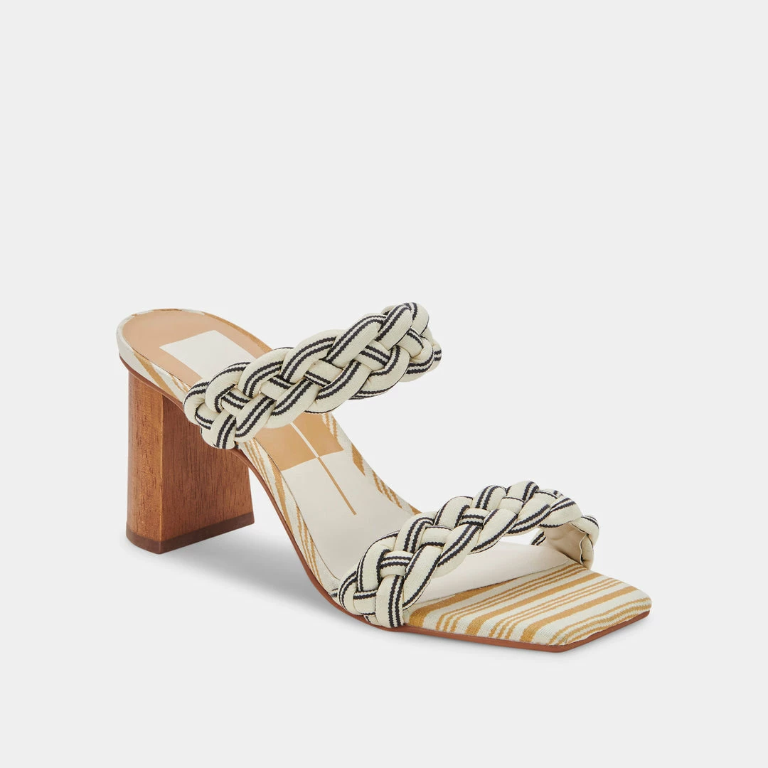 DOLCEVITA SANDALS PAILY HEELS BLACK WHITE STRIPE FABRIC