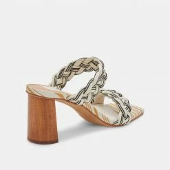 DOLCEVITA SANDALS PAILY HEELS BLACK WHITE STRIPE FABRIC