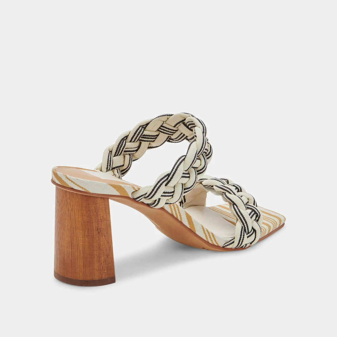 DOLCEVITA SANDALS PAILY HEELS BLACK WHITE STRIPE FABRIC