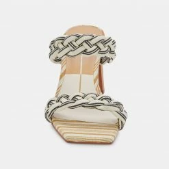 DOLCEVITA SANDALS PAILY HEELS BLACK WHITE STRIPE FABRIC