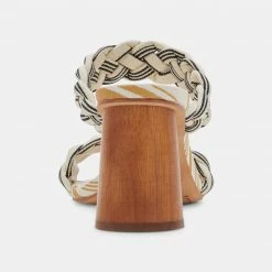 DOLCEVITA SANDALS PAILY HEELS BLACK WHITE STRIPE FABRIC