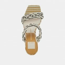 DOLCEVITA SANDALS PAILY HEELS BLACK WHITE STRIPE FABRIC