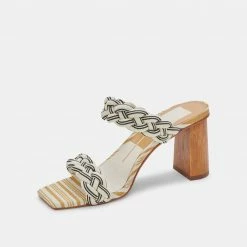DOLCEVITA SANDALS PAILY HEELS BLACK WHITE STRIPE FABRIC