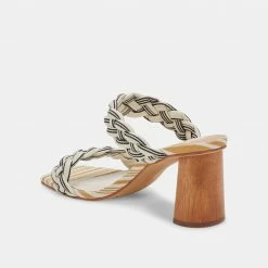 DOLCEVITA SANDALS PAILY HEELS BLACK WHITE STRIPE FABRIC