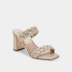 DOLCEVITA PAILY HEELS LIGHT GOLD METALLIC STELLA SUEDE SANDALS