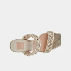 DOLCEVITA BRAIDED DETAILS PAILY WIDE HEELS LIGHT GOLD METALLIC STELLA SUEDE