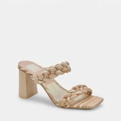 DOLCEVITA PAILY HEELS WHITE STRIPE FABRIC SANDALS