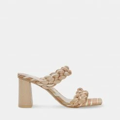 DOLCEVITA PAILY HEELS WHITE STRIPE FABRIC SANDALS