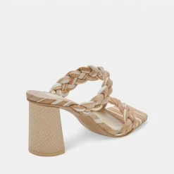 DOLCEVITA PAILY HEELS WHITE STRIPE FABRIC SANDALS