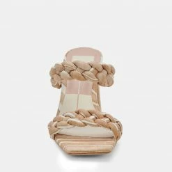 DOLCEVITA PAILY HEELS WHITE STRIPE FABRIC SANDALS