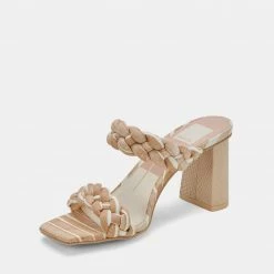 DOLCEVITA PAILY HEELS WHITE STRIPE FABRIC SANDALS